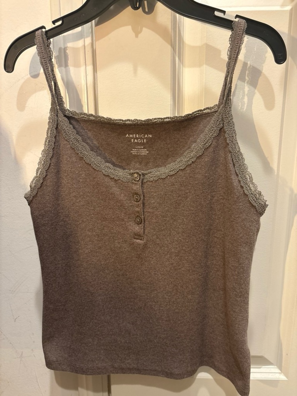 American Eagle Outfitters Taupe Lace-Trim Button-Front Tank